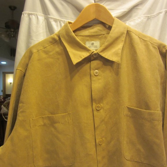 DRESS SHIRT SOLITUDE SUEDELIKE SHIRT, TAN LONG SLEEVES, XL WOMENS - Picture 2 of 8